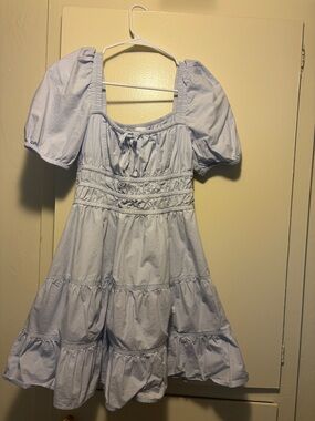 Sunday Best Powder Blue Puff Sleeve Tiered Dress